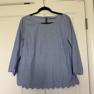 Vineyard Vines Women’s Chambray Polka Dot Scalloped Blouse Size 12 EUC